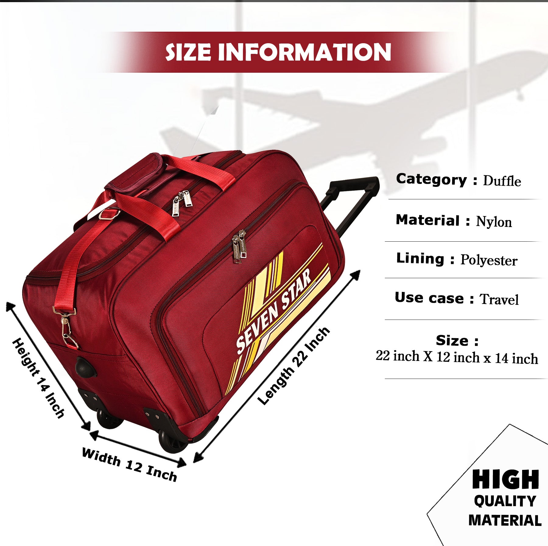 Seven Star 60 L Strolley Duffle Bag with Printed Stripes