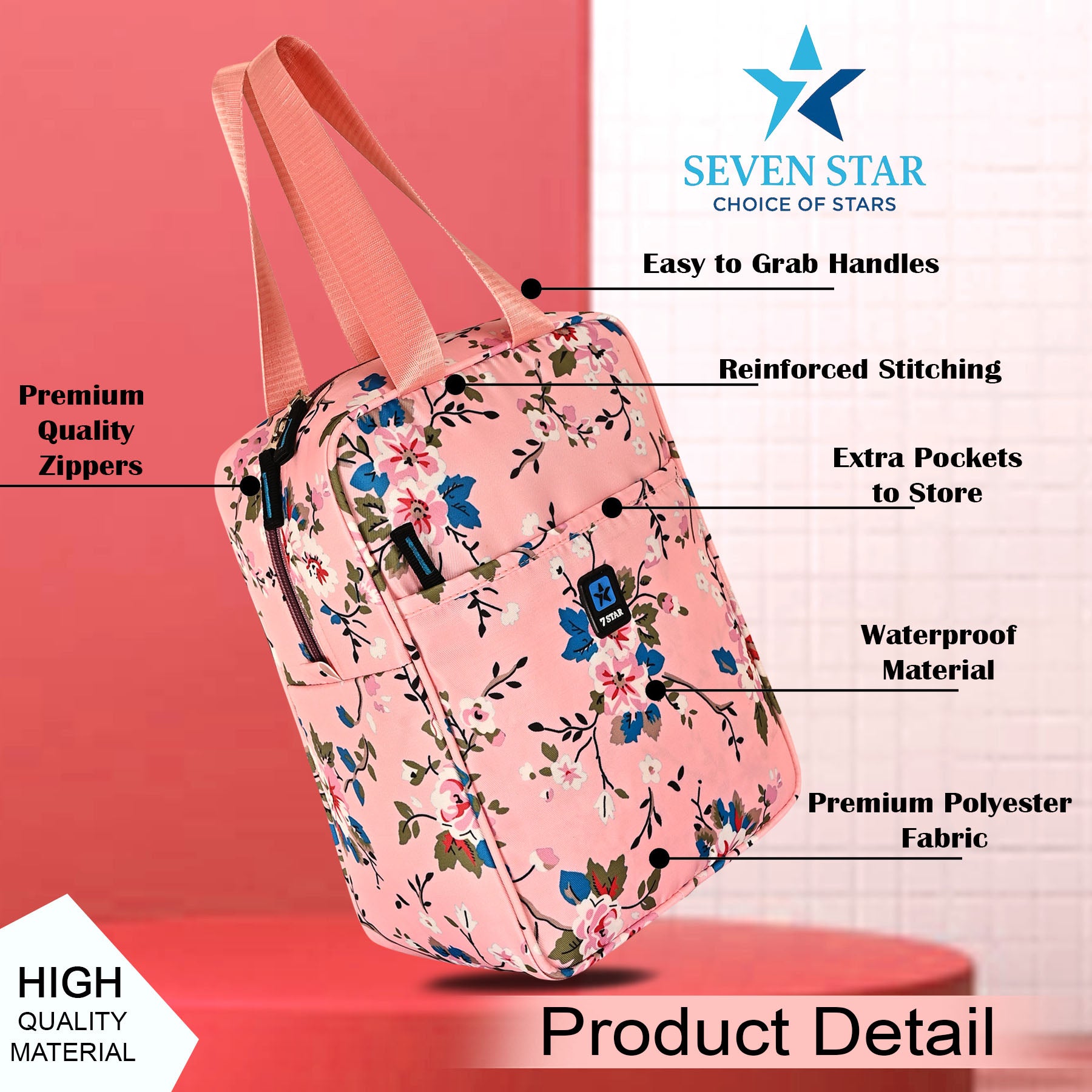 Seven Star Floral Lunch Bag - Stylish, Spacious & Smartly Designed for School and Office for Men and Women