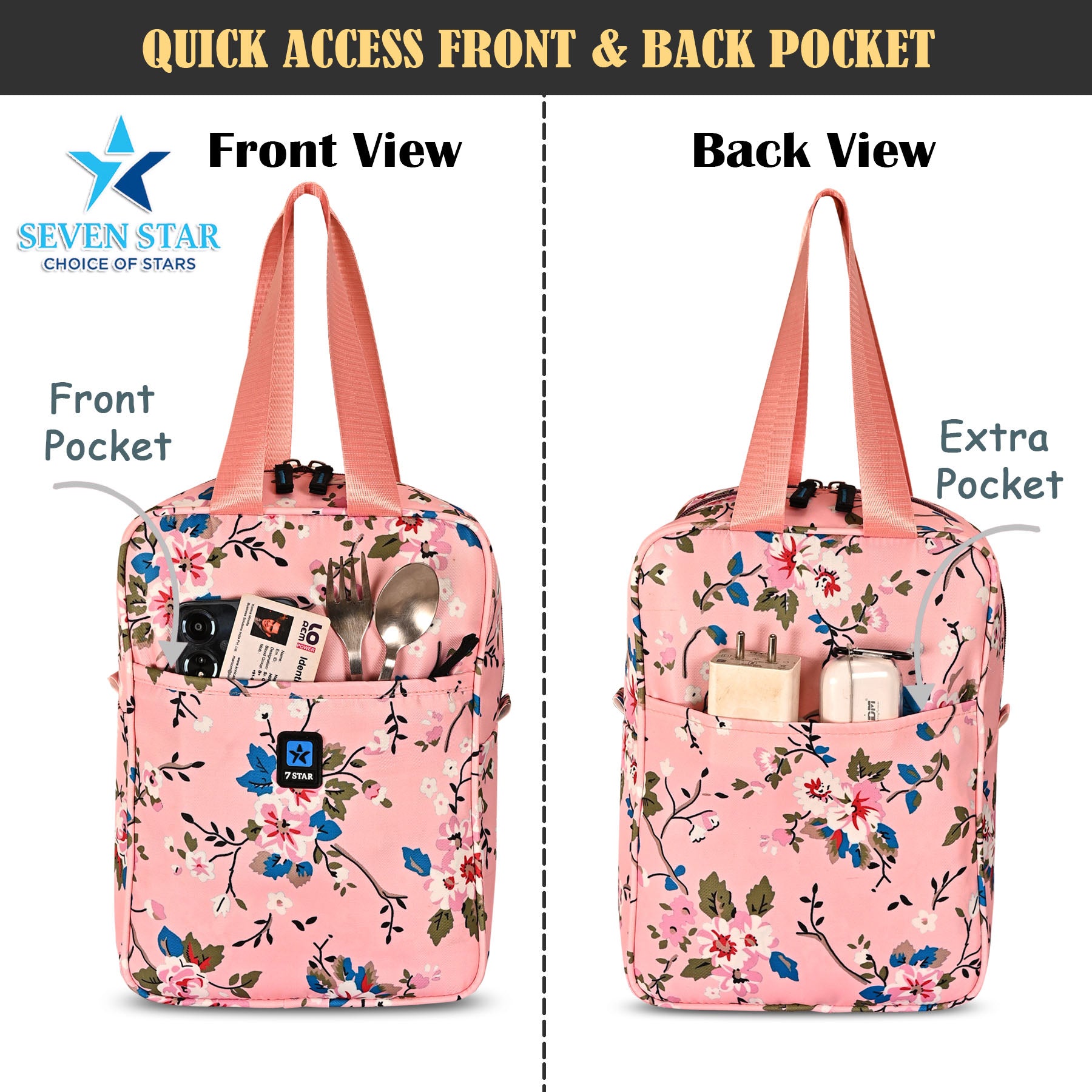 Seven Star Floral Lunch Bag - Stylish, Spacious & Smartly Designed for School and Office for Men and Women
