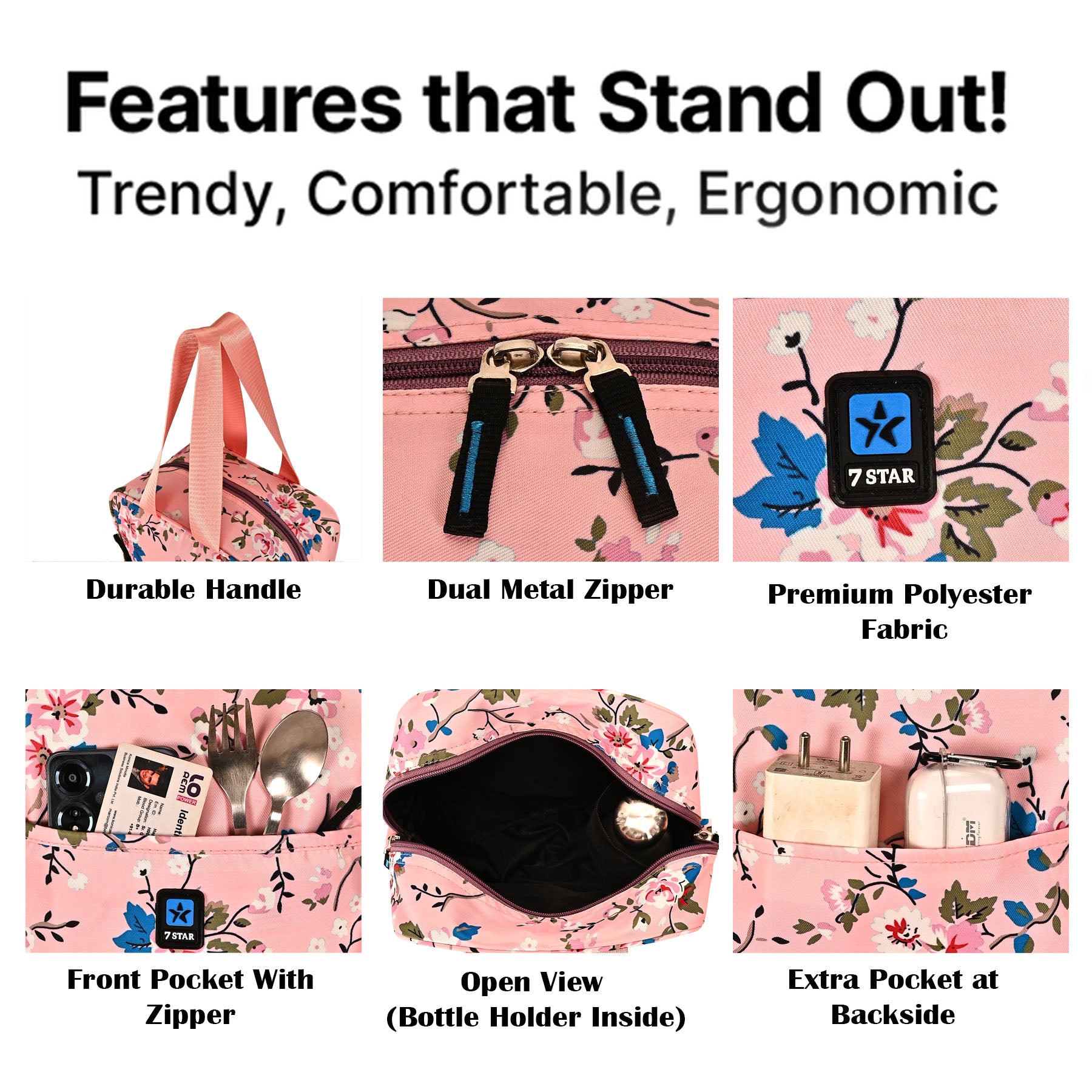 Seven Star Floral Lunch Bag - Stylish, Spacious & Smartly Designed for School and Office for Men and Women