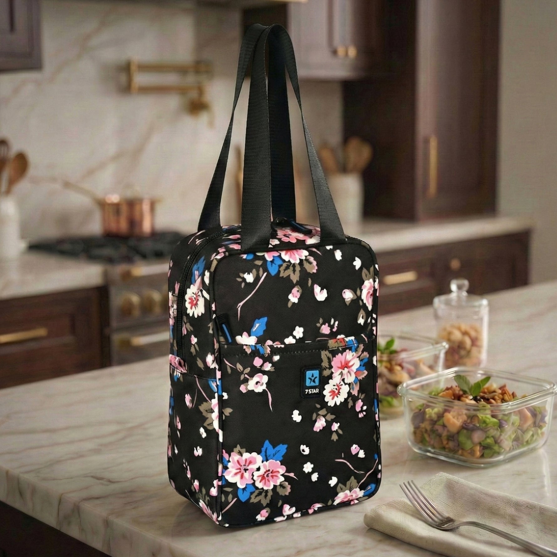 Seven Star Floral Lunch Bag - Stylish, Spacious & Smartly Designed for School and Office for Men and Women
