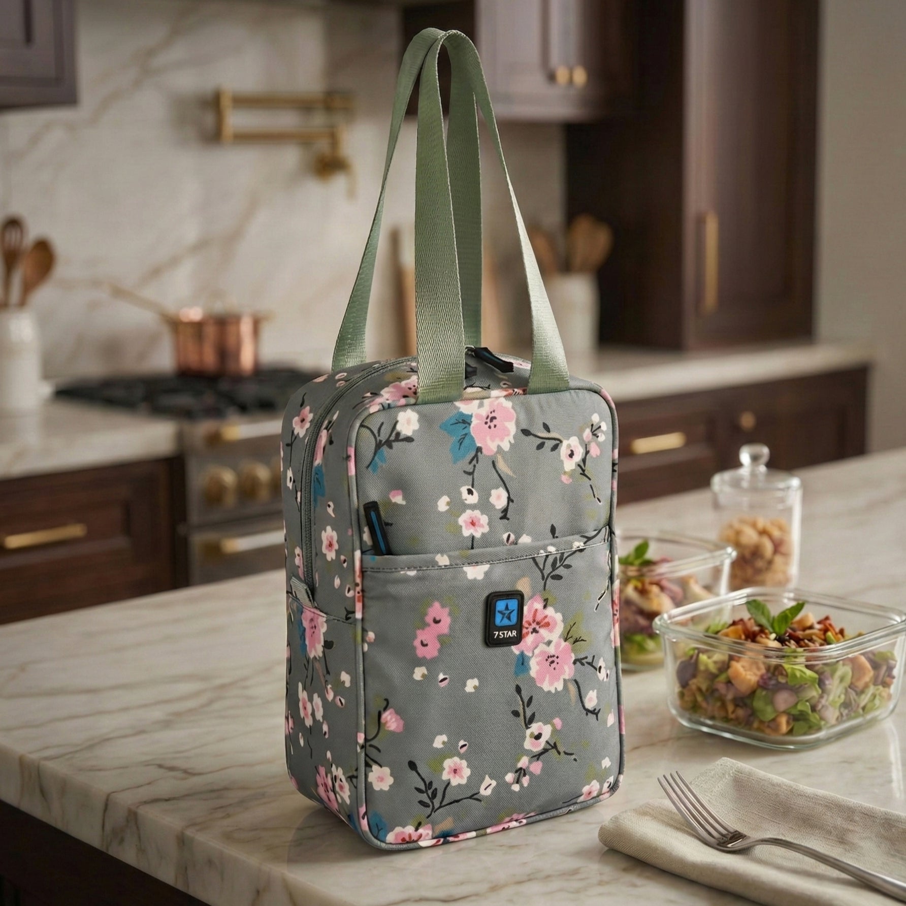 Seven Star Floral Lunch Bag - Stylish, Spacious & Smartly Designed for School and Office for Men and Women