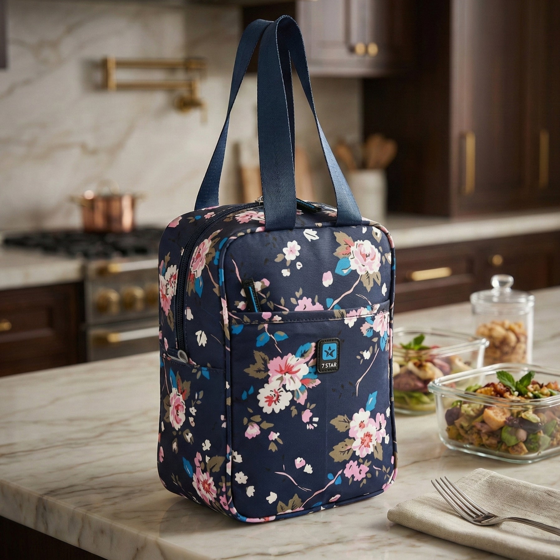 Seven Star Floral Lunch Bag - Stylish, Spacious & Smartly Designed for School and Office for Men and Women