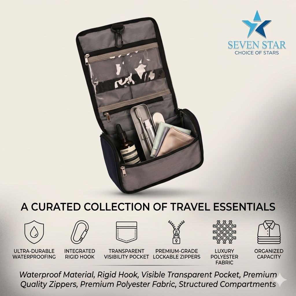 Seven Star Travel Toiletry Kit, Makeup Cosmetics Bag, Shaving Kit Pouch, for Men & Women